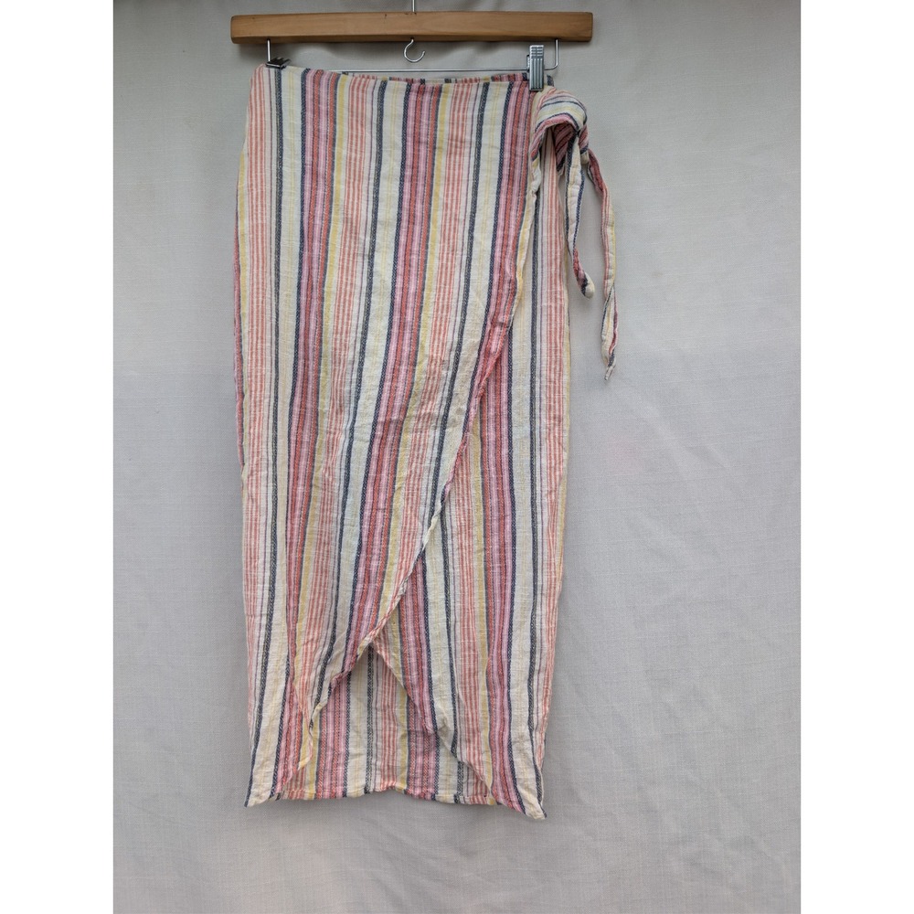 Free People Striped Wrap Skirt Womens 2 Pink Orange Cotton Gauze Midi Travel
